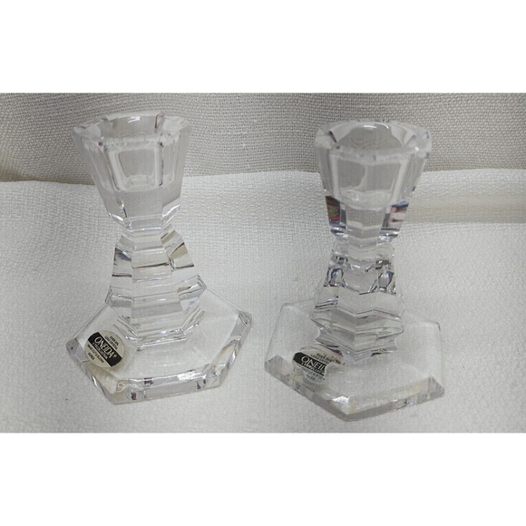 Vintage Rare Oneida Lead Crystal Set 2 Candlesticks Candle Holders - Picture 7 of 12
